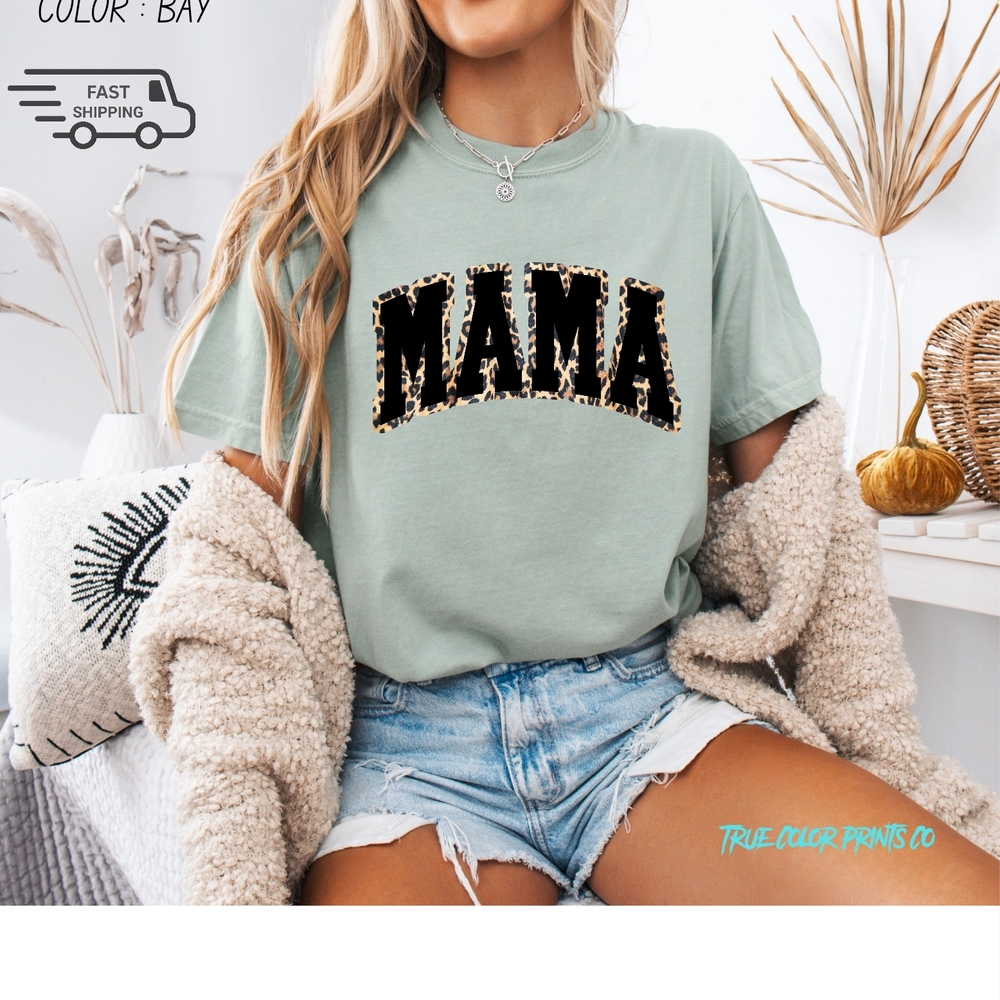 Green Short Sleeve Tee with Mama Graphic